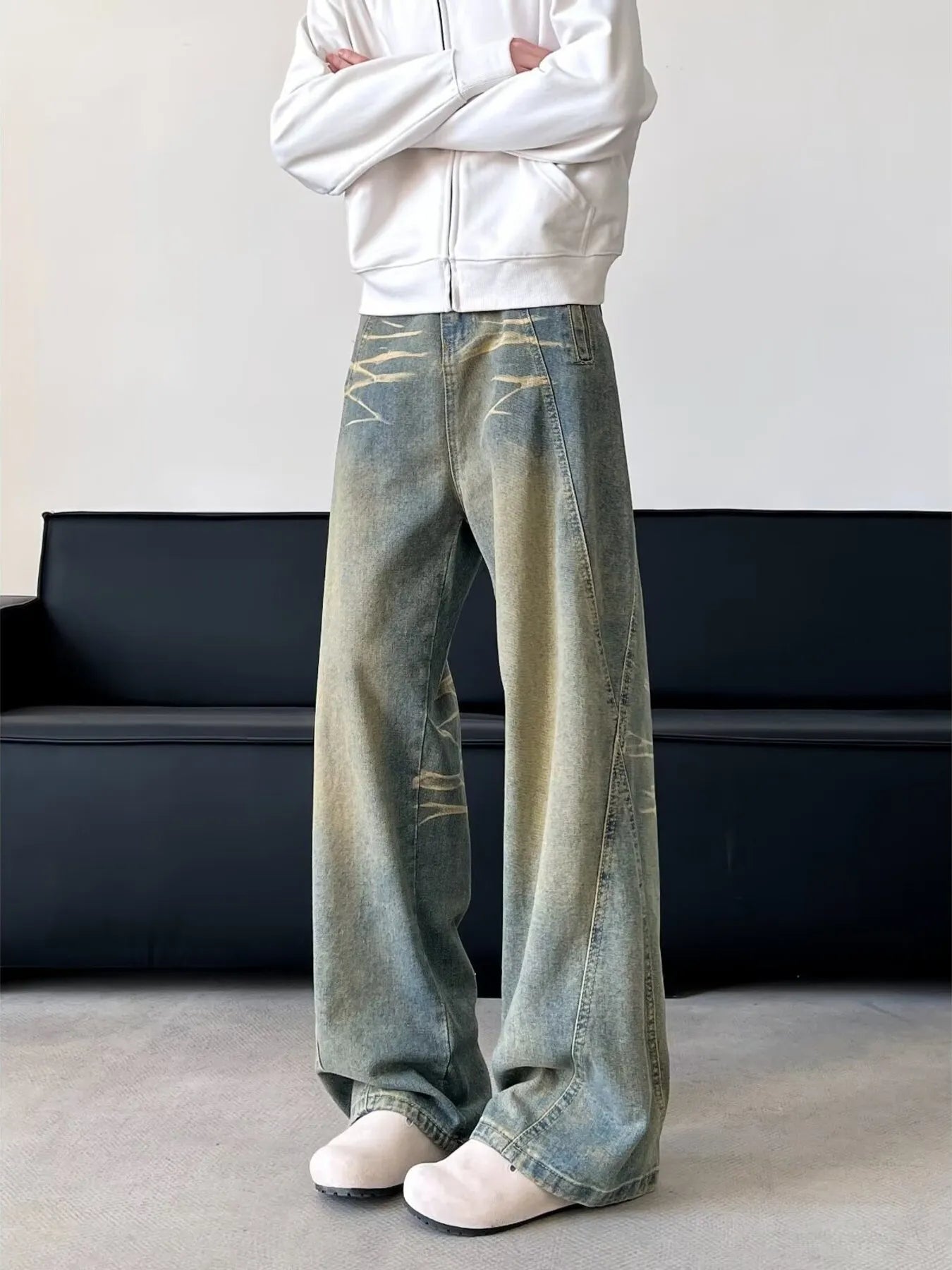 High waisted denim jeans flare Yellow Mud Colour plus size wide leg S-2XL