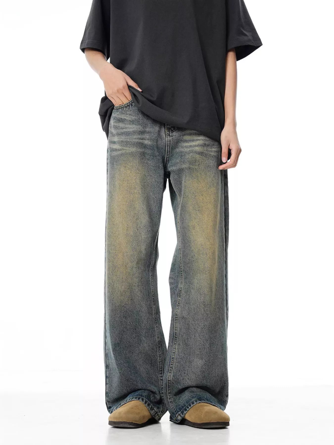 High waisted denim jeans flare Classic Blue plus size wide leg S-2XL