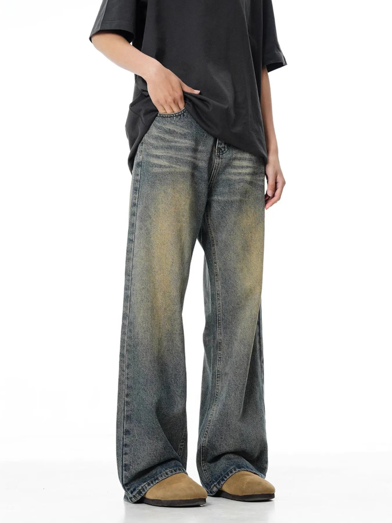 High waisted denim jeans flare Classic Blue plus size wide leg S-2XL