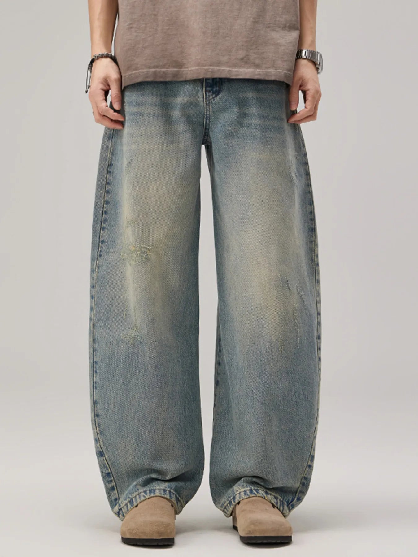 High waisted denim jeans flare oversized vintage wash men's S-2XL
