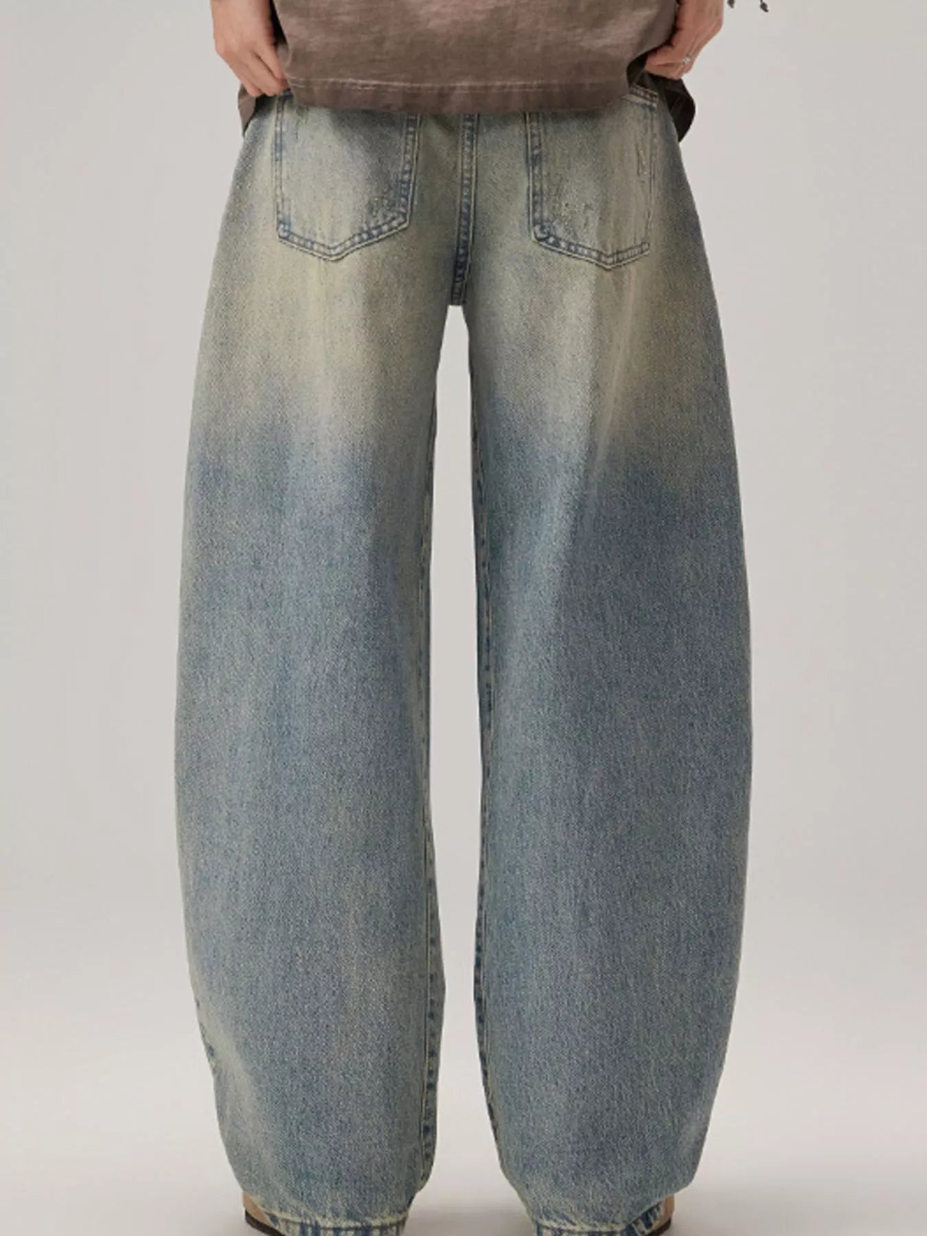 High waisted denim jeans flare oversized vintage wash men's S-2XL