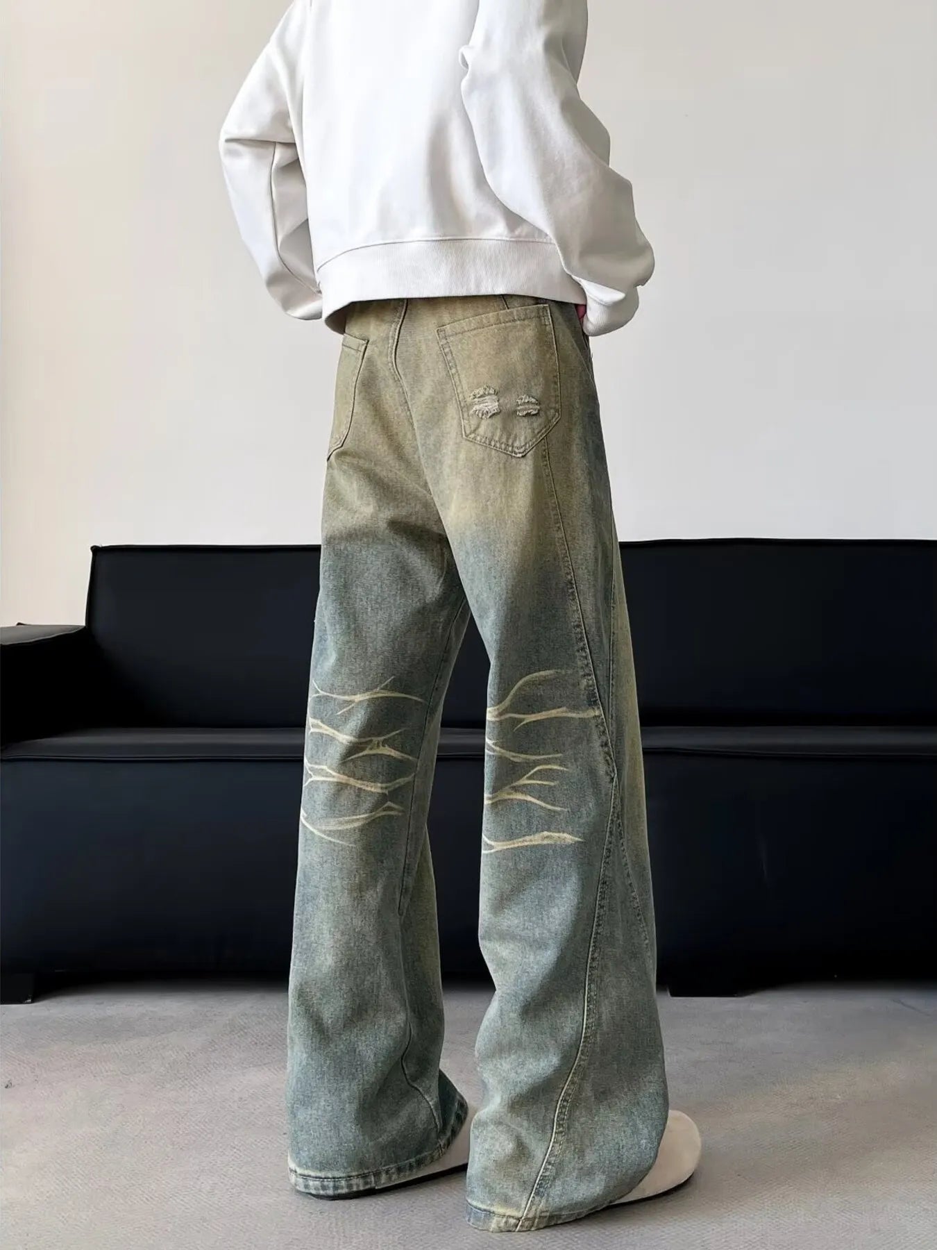 High waisted denim jeans flare Yellow Mud Colour plus size wide leg S-2XL