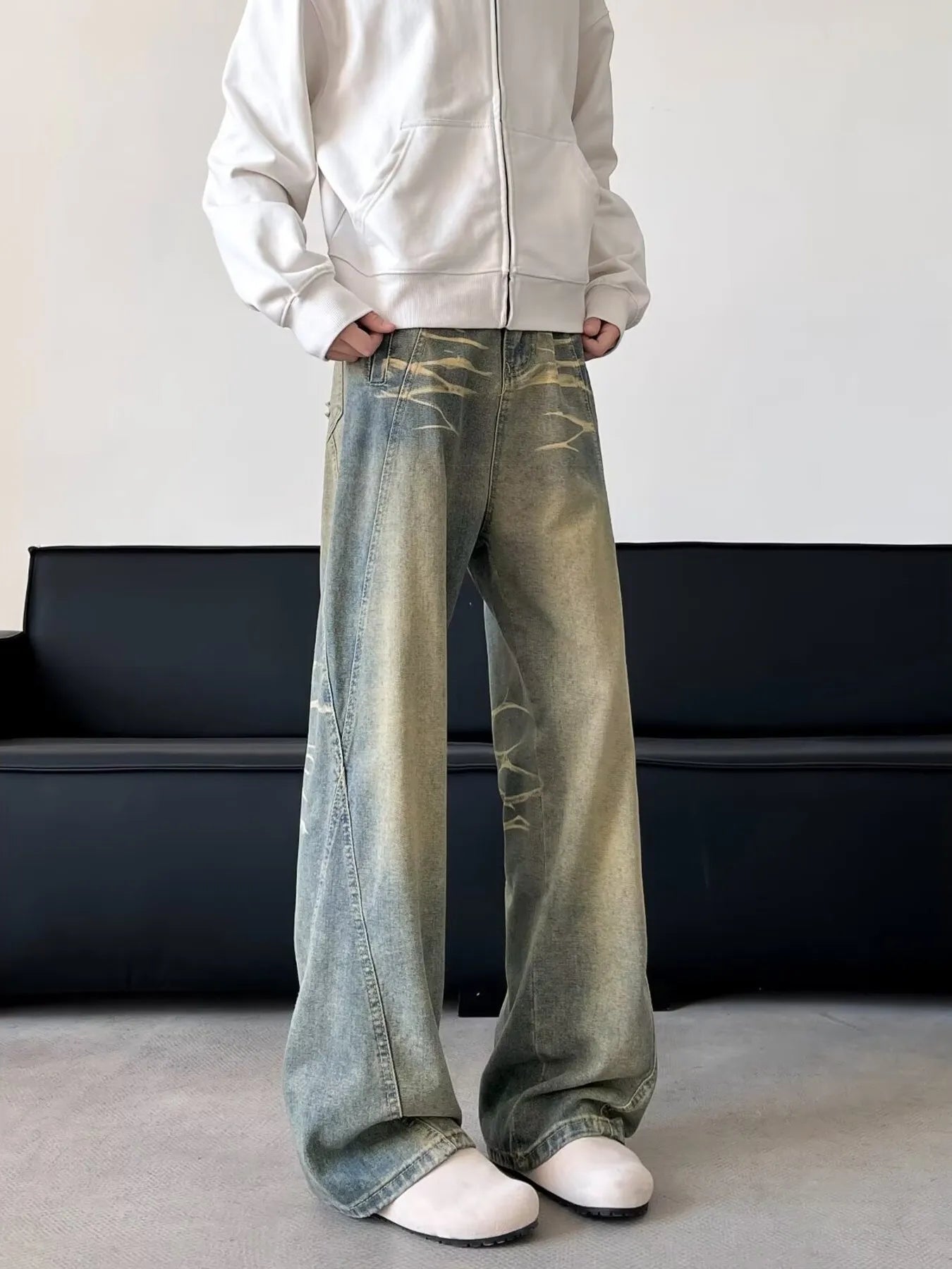 High waisted denim jeans flare Yellow Mud Colour plus size wide leg S-2XL