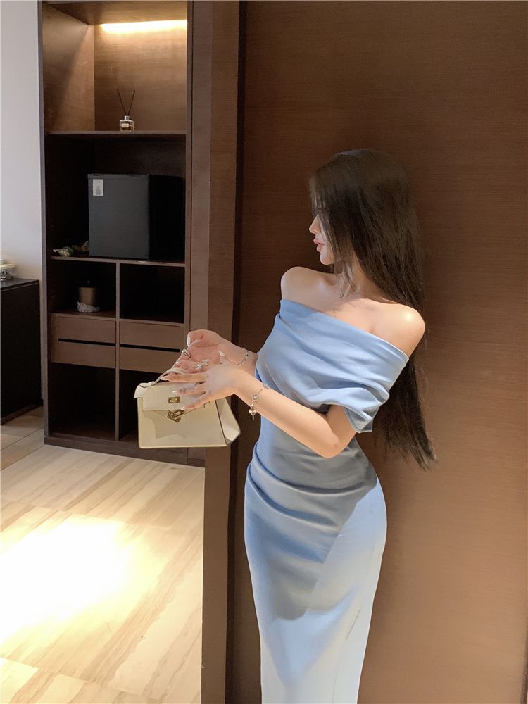 Off the shoulder dresses slim fit irregular hem