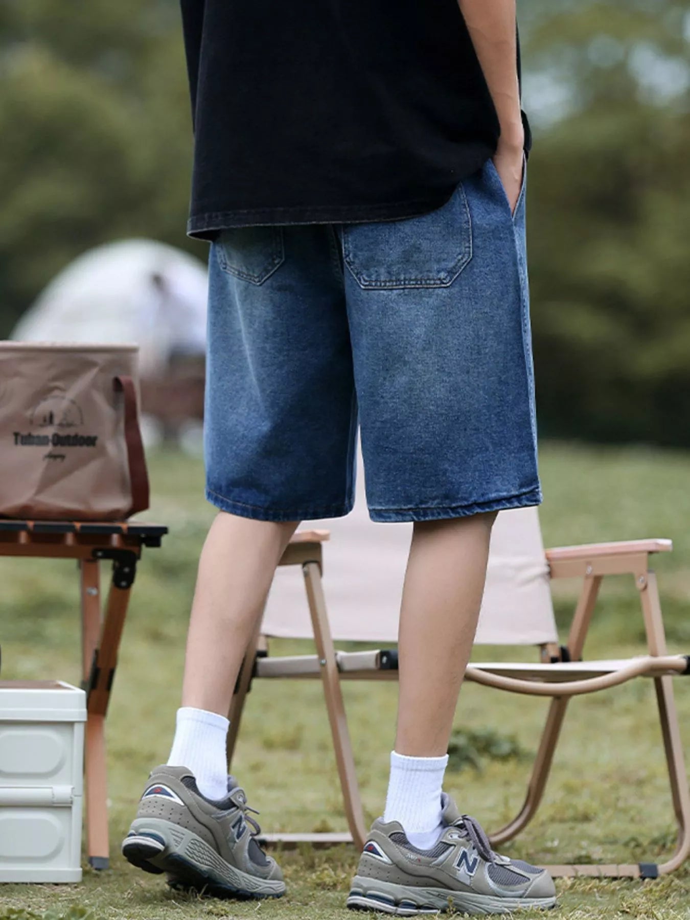 Jean shorts mens plus size loose fit drawstring S-3XL