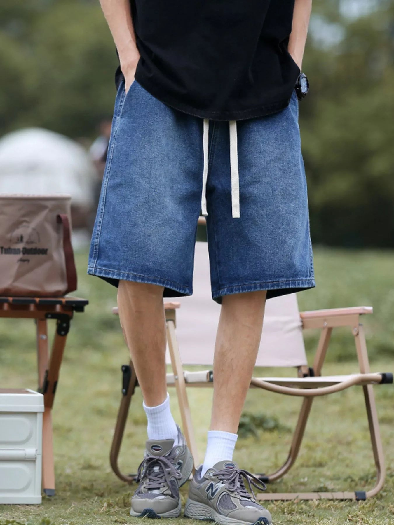 Jean shorts mens plus size loose fit drawstring S-3XL