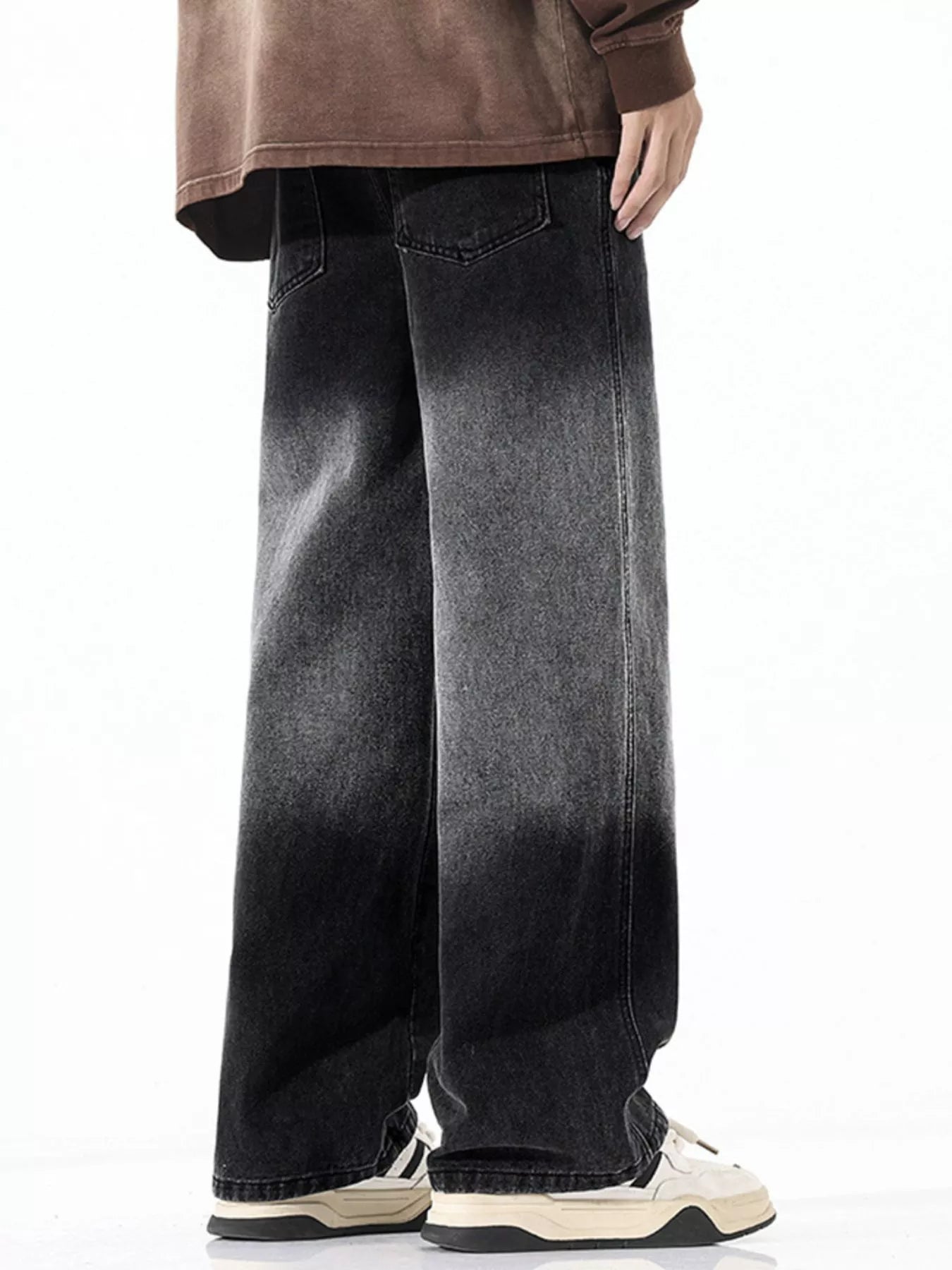Jeans for men torn gradient wash wide leg drawstring plus size S-3XL