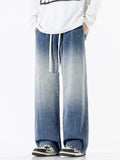 Jeans for men torn gradient wash wide leg drawstring plus size S-3XL
