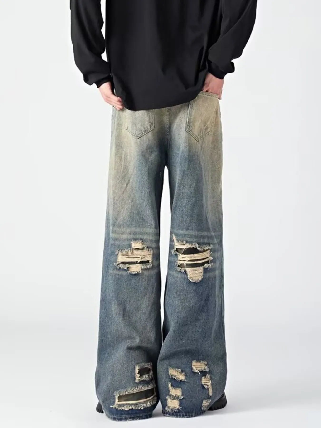 Jeans loose fit for men ripped wide leg denim S-2XL