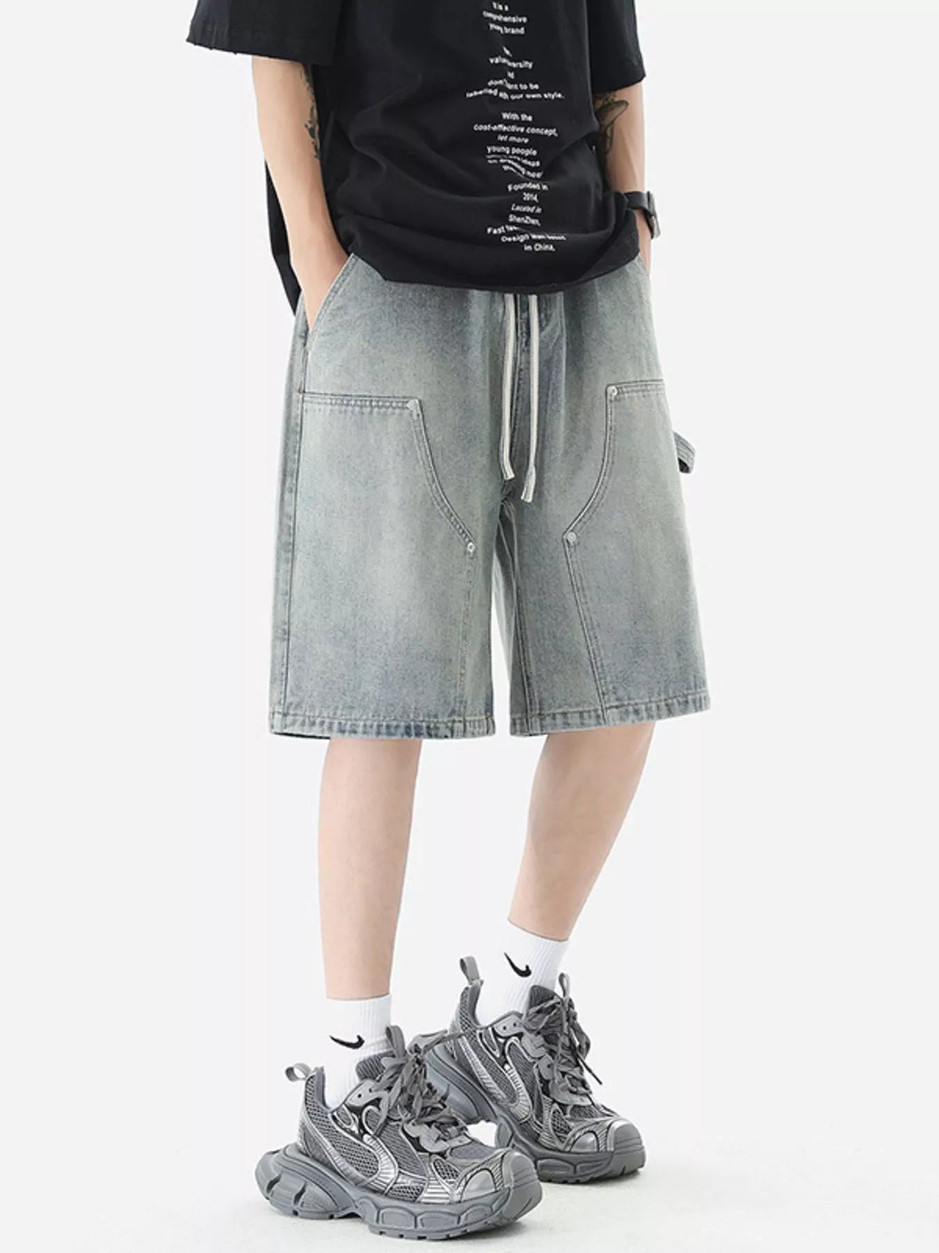 Jeans shorts for men vintage wash Nostalgic Blue denim S-3XL