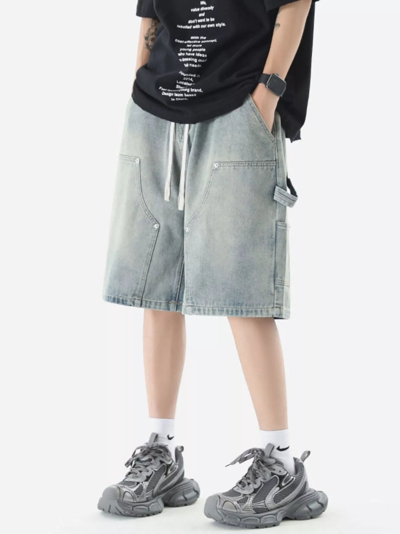 Jeans shorts for men vintage wash Nostalgic Blue denim S-3XL