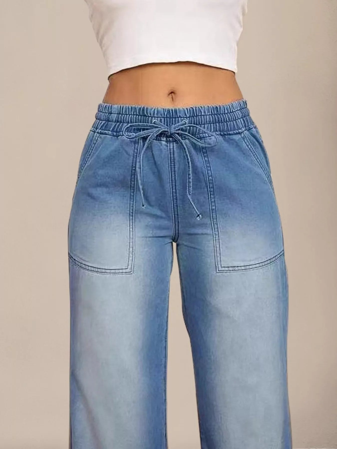 Levi's blue jeans for women drawstring waist wide leg