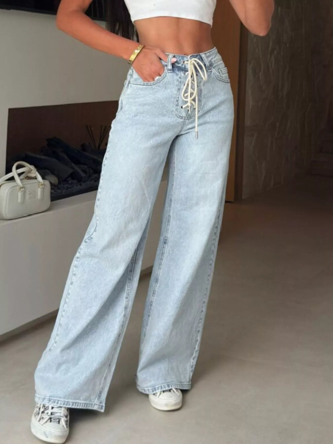 Levis womens jeans high waisted lace-up wide leg