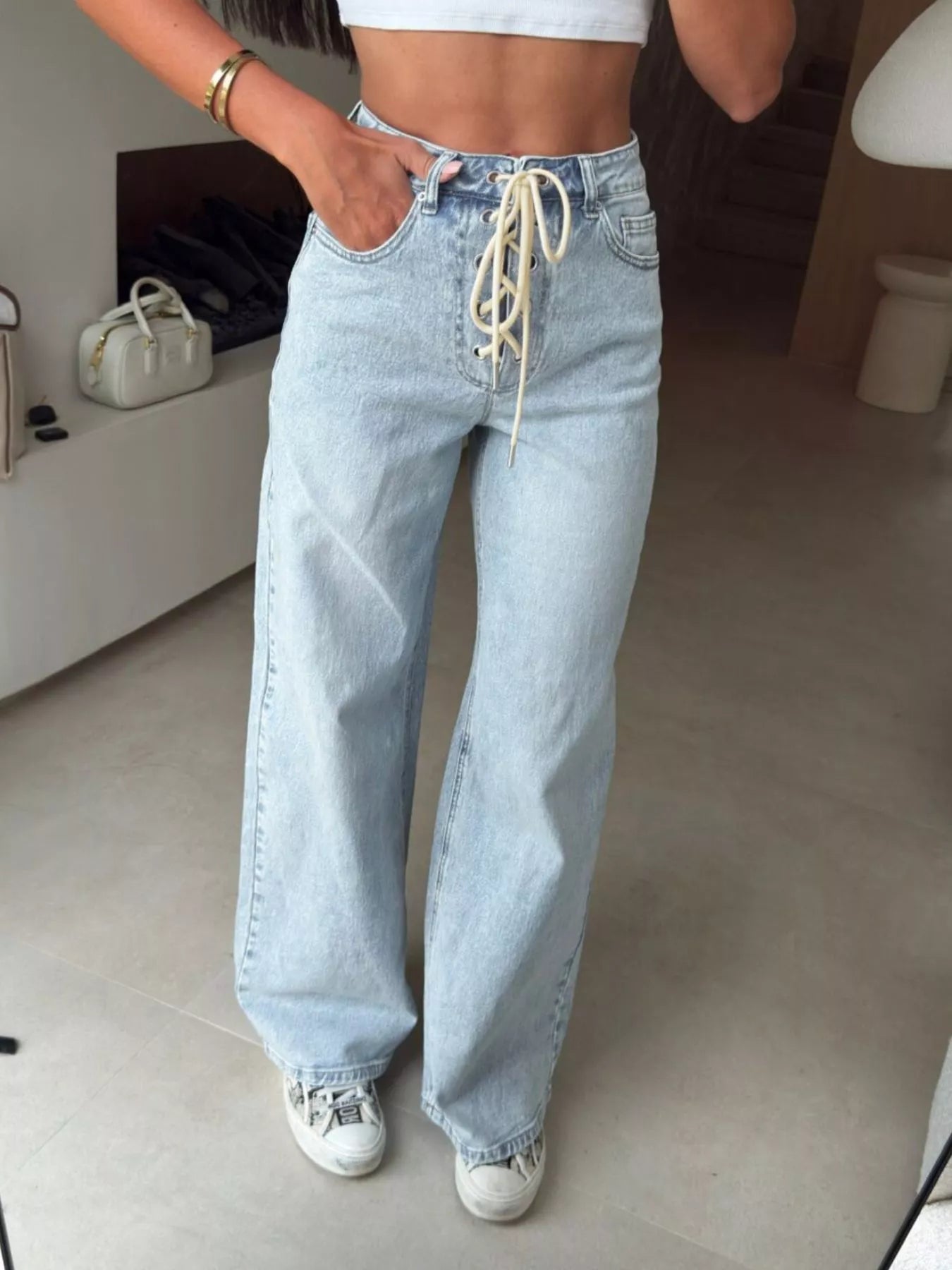 Levis womens jeans high waisted lace-up wide leg