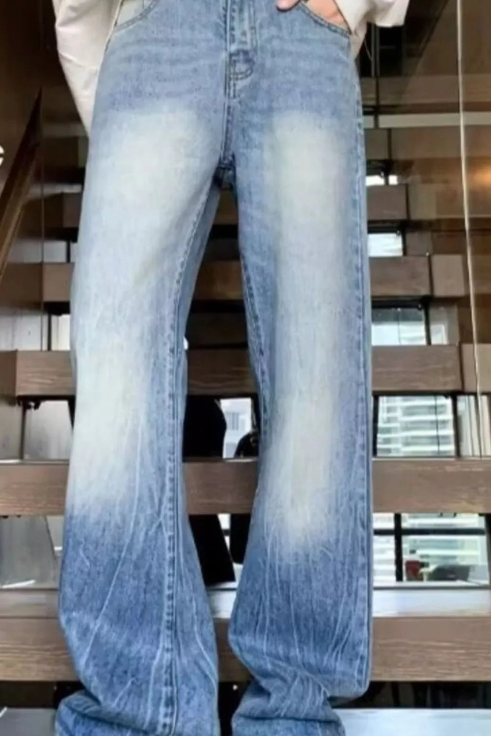 Light Blue vintage wide leg jeans men's plus size S-2XL