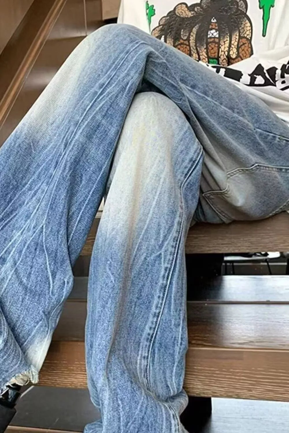 Light Blue vintage wide leg jeans men's plus size S-2XL