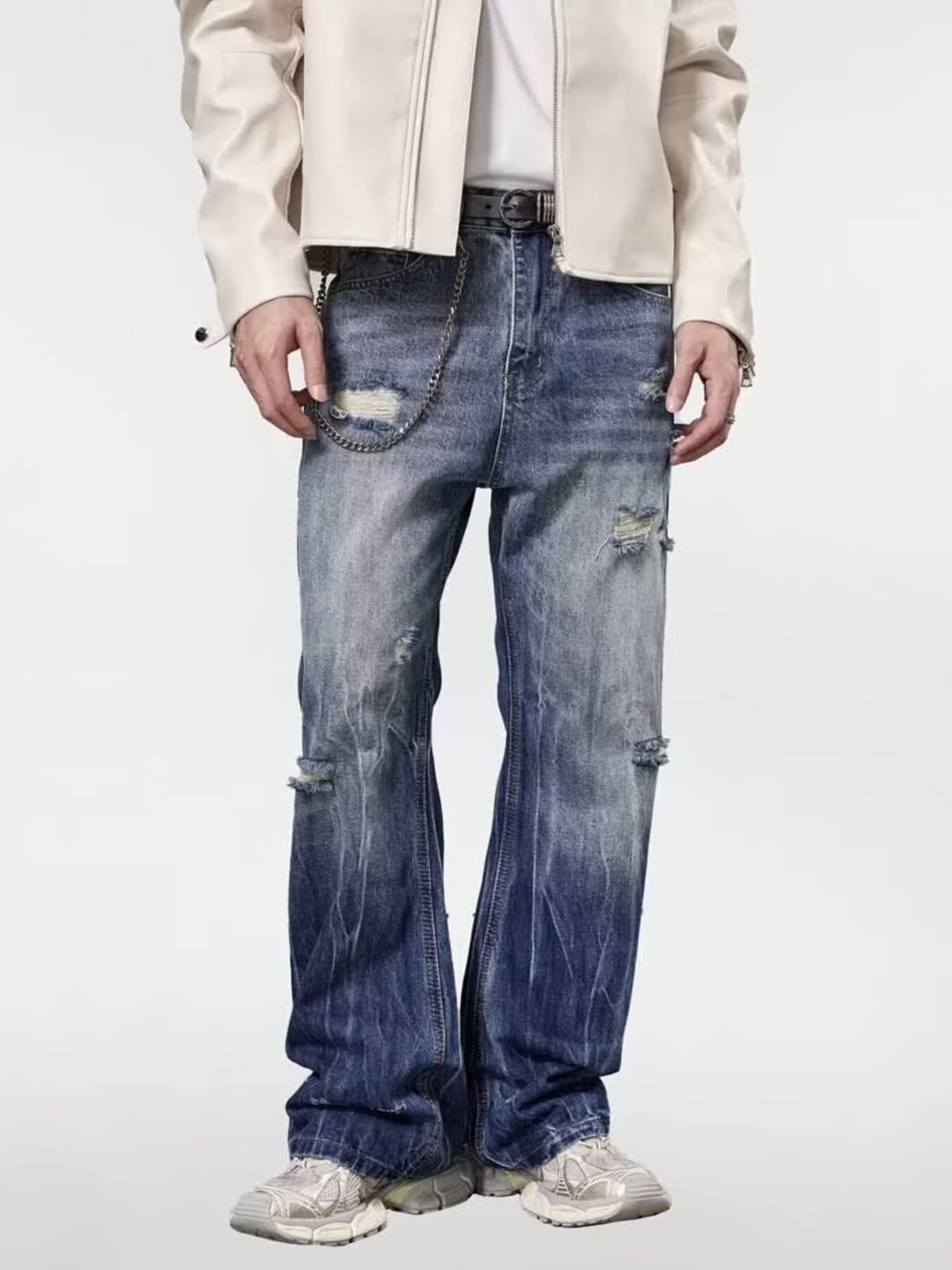 Loose fit jeans for men plus size distressed wide leg denim S-2XL