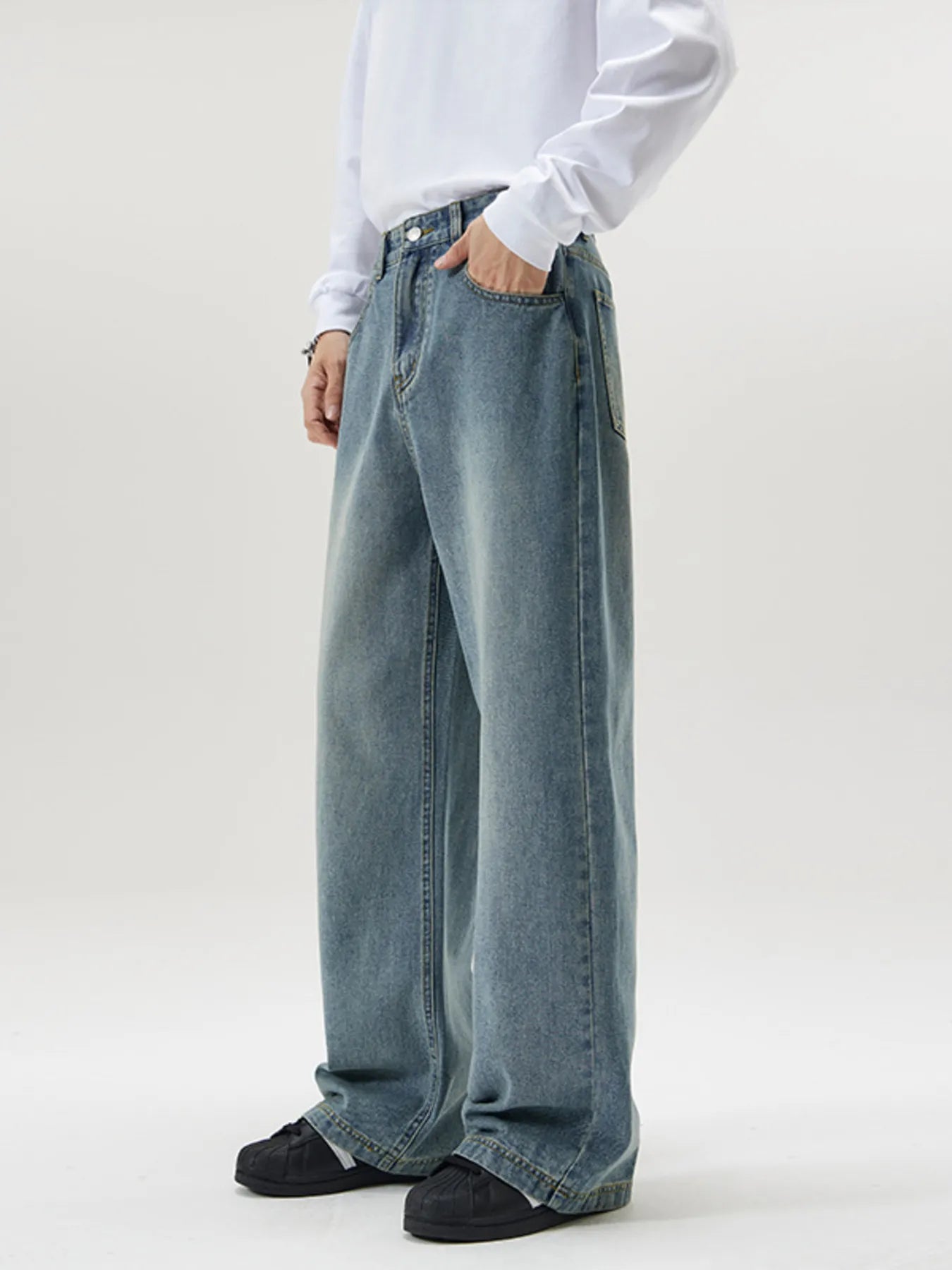Jeans loose fit for men vintage wash plus size S-3XL