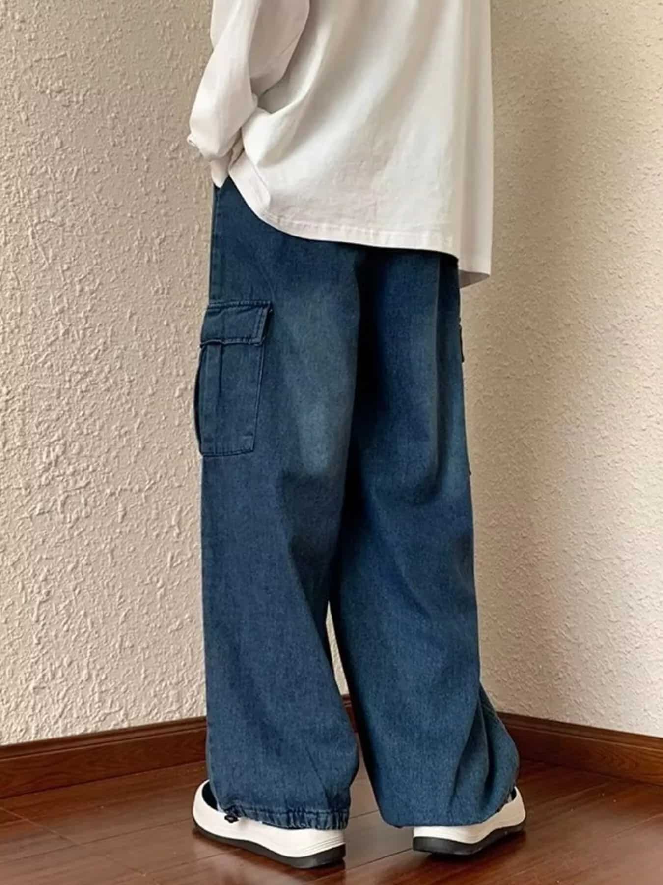 Mens cargo jeans dark wash plus size loose fit S-2XL