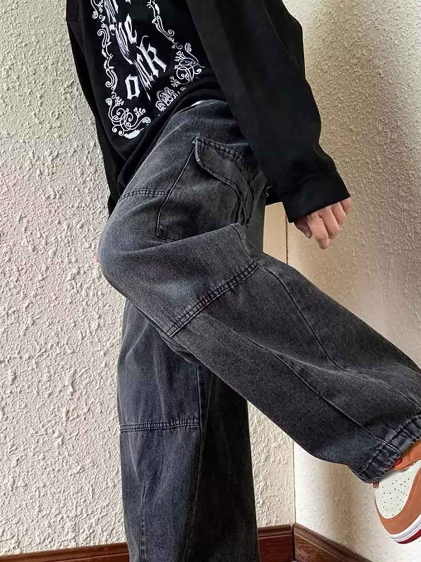 Mens cargo jeans dark wash plus size loose fit S-2XL