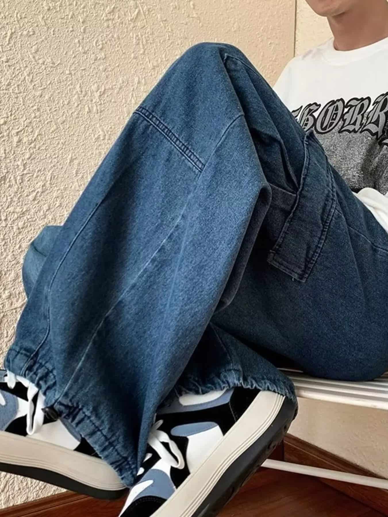 Mens cargo jeans dark wash plus size loose fit S-2XL