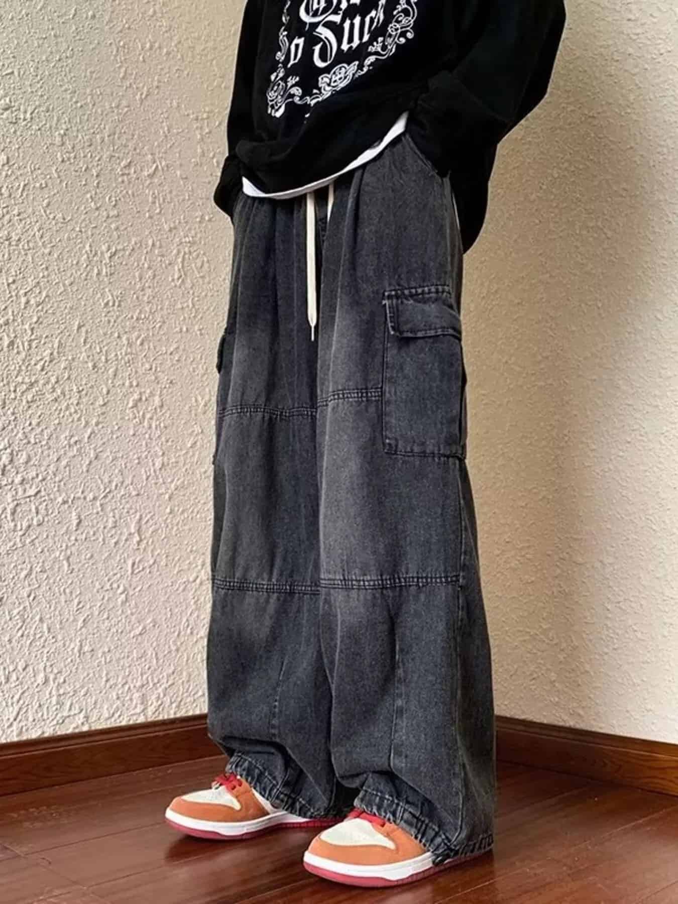 Mens cargo jeans dark wash plus size loose fit S-2XL