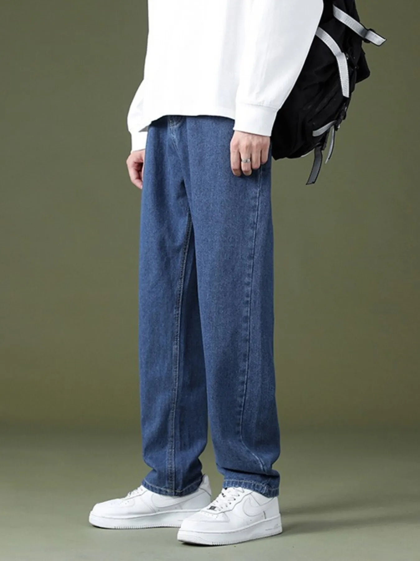 Men's relaxed fit jeans plus size washed denim S-5XL