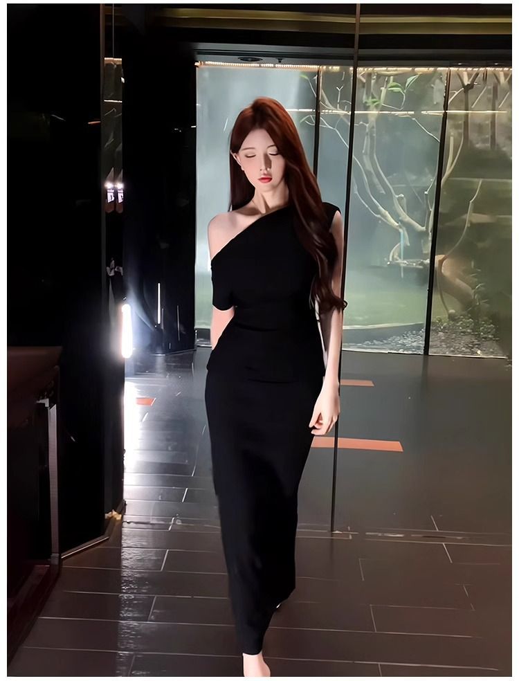 Off the shoulder dresses slim fit irregular hem