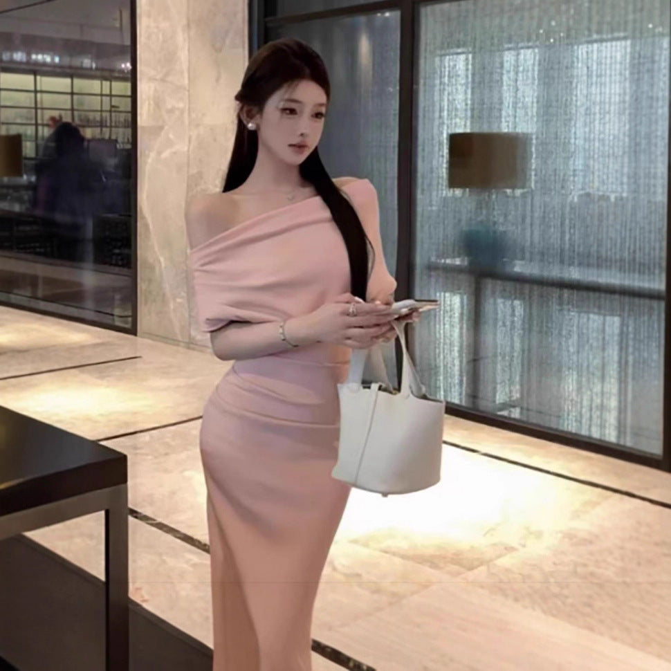 Off the shoulder dresses slim fit irregular hem