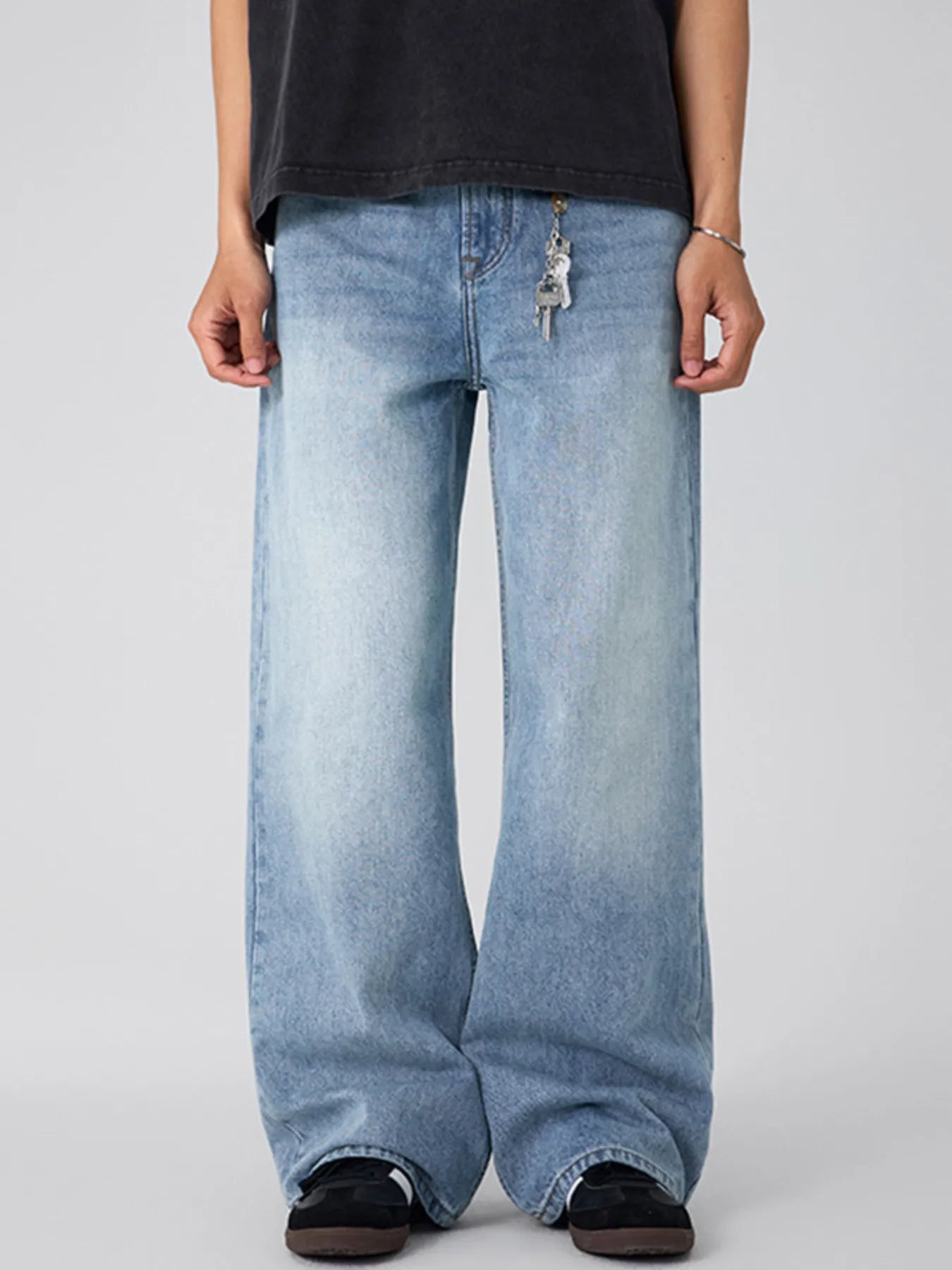 Blue oversized wide leg jeans men's cotton denim S-2XL