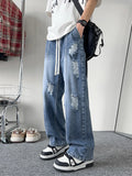 Oversized light blue denim jeans plus size distressed wide leg S-3XL