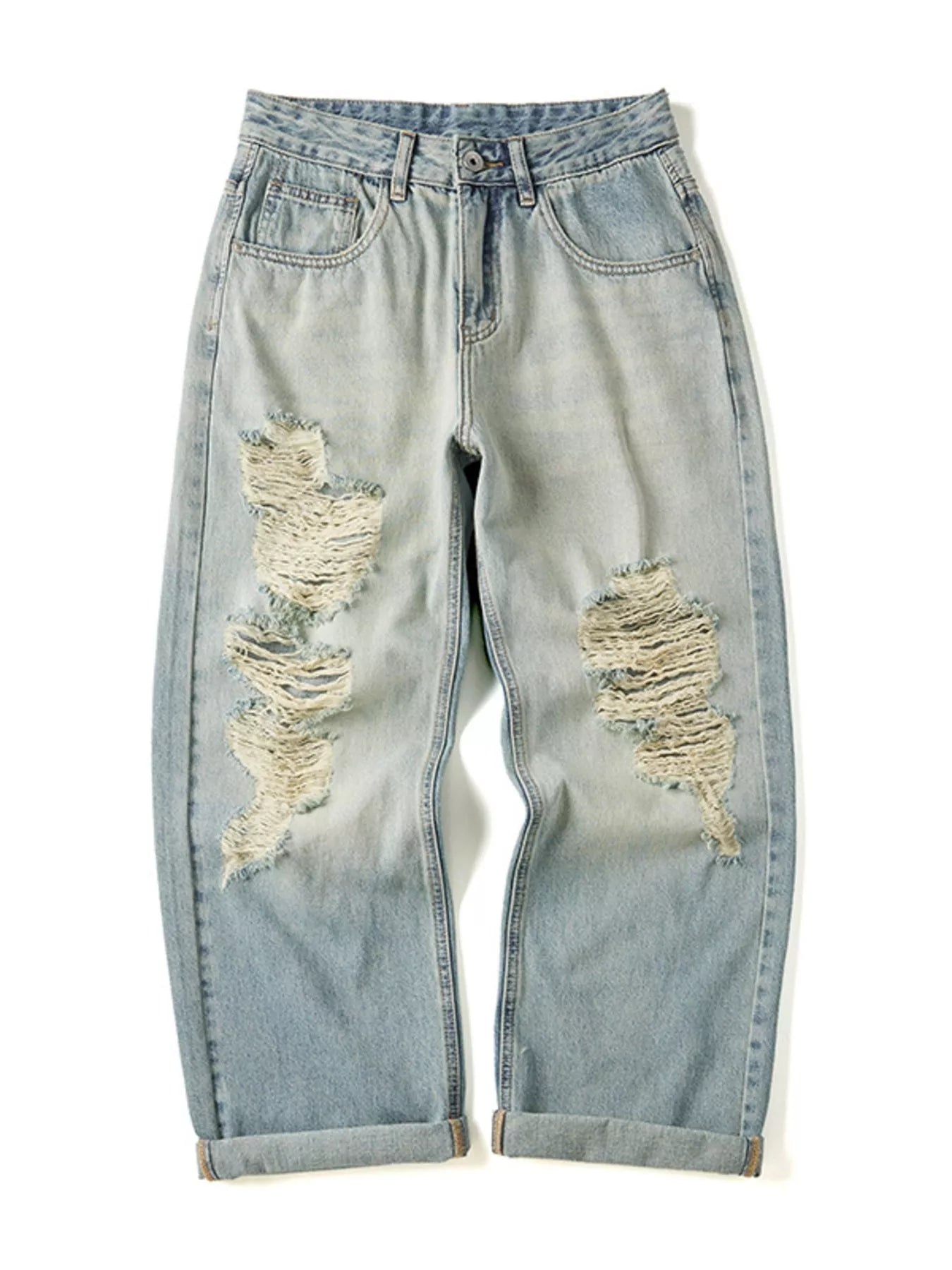 Jeans for men torn distressed wide leg full size S-4XL