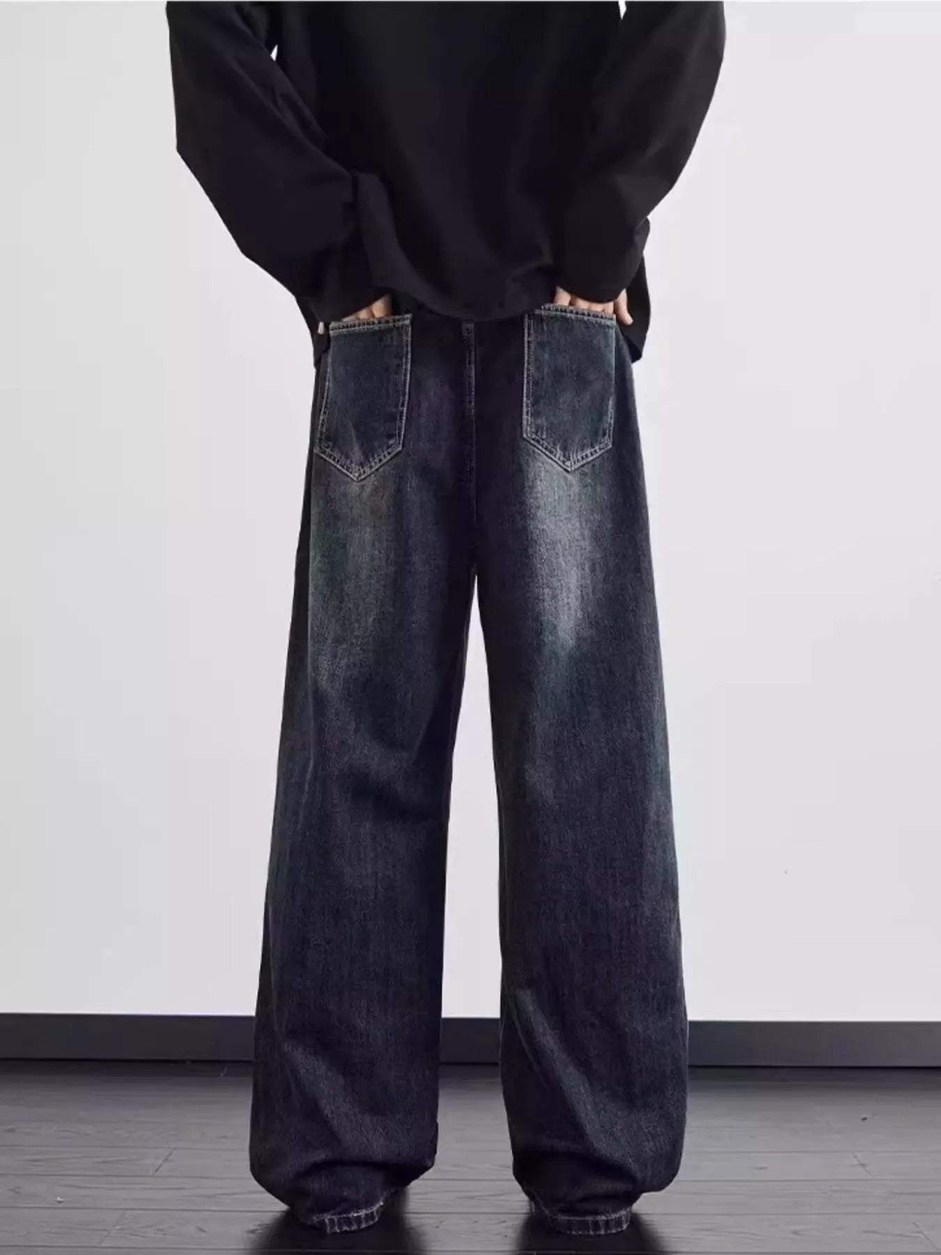 Blue distressed jeans men's plus size wide leg S-2XL