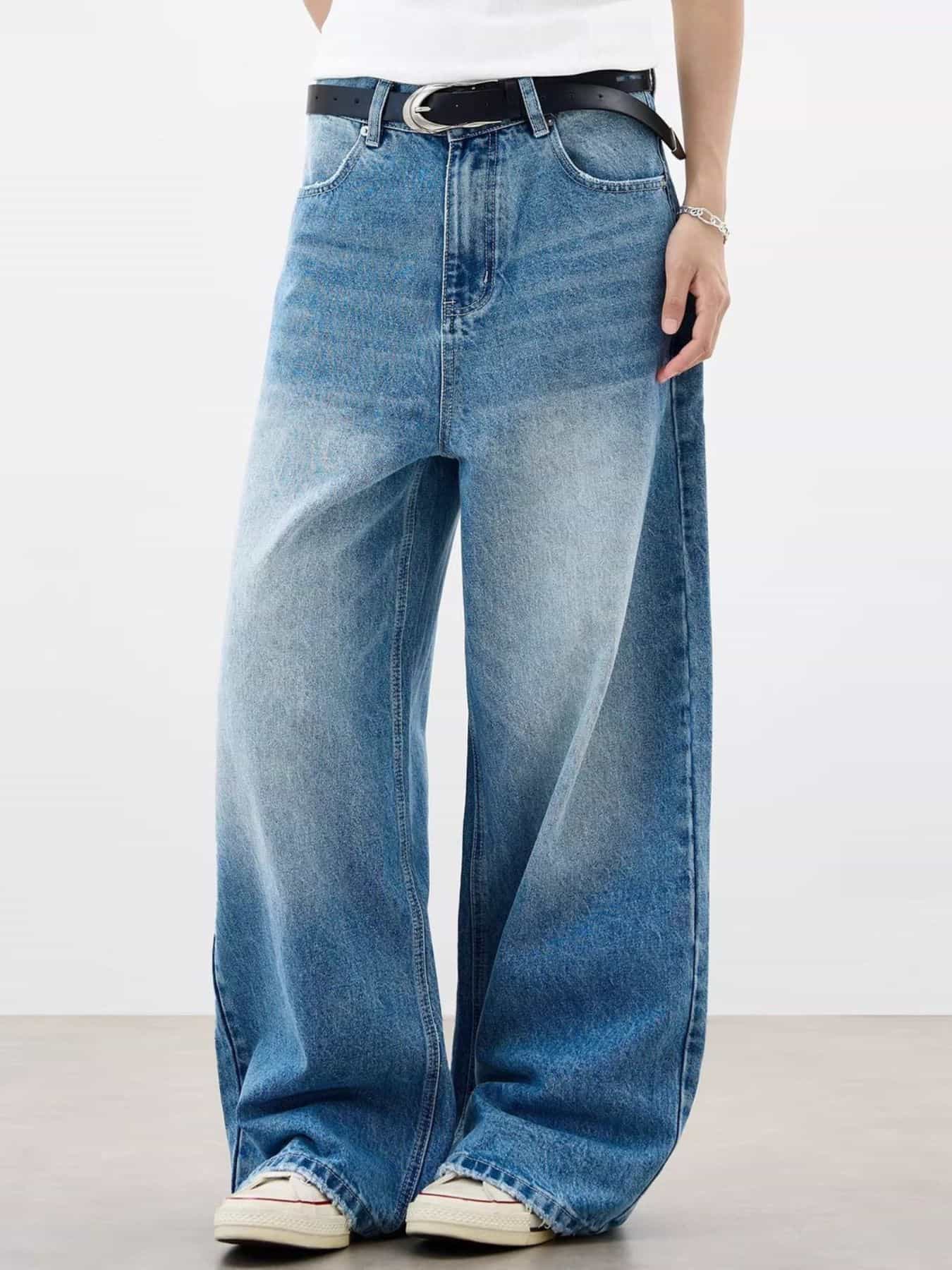 Plus size jeans UK wide leg cotton spandex denim S-2XL