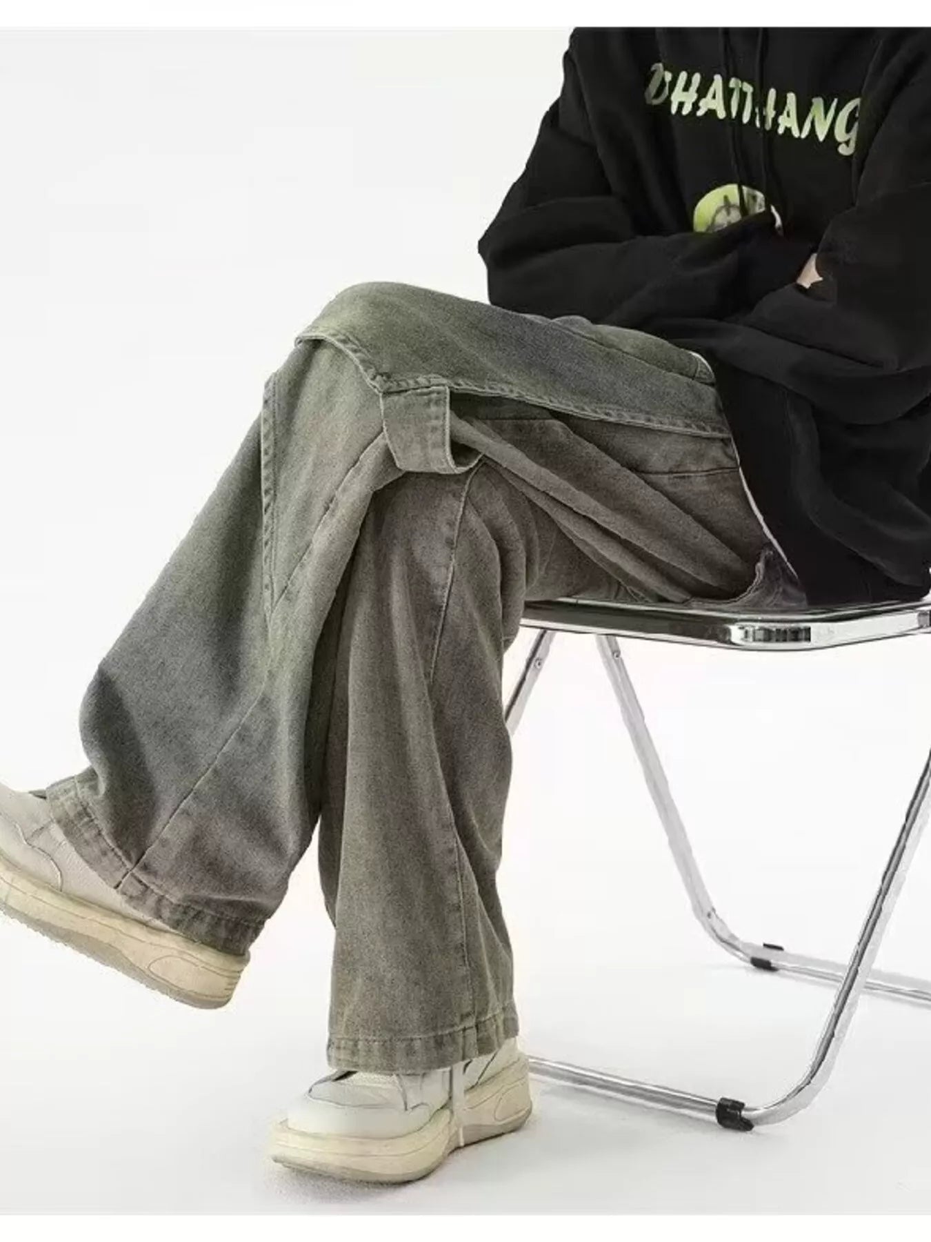Straight leg jeans men Sage Green plus size cargo denim S-2XL