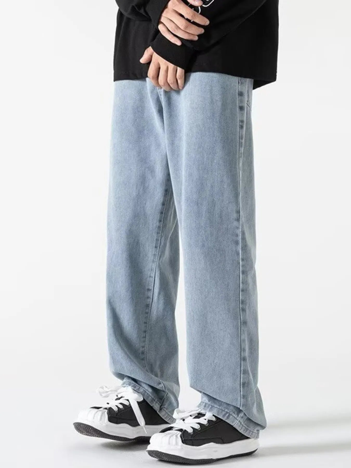 High waist straight leg jeans men's plus size washed denim S-5XL