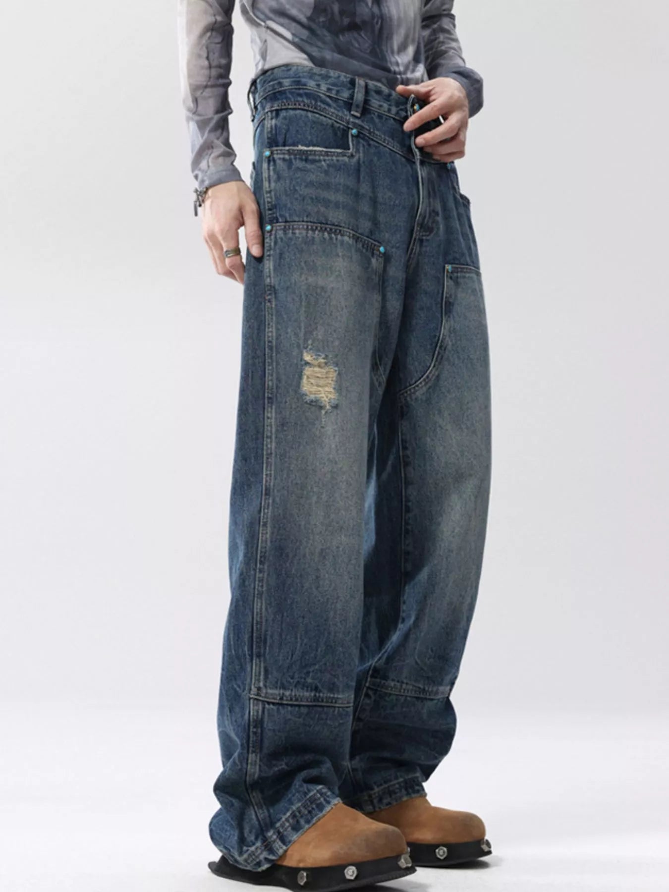 High waist straight leg jeans premium distressed plus size denim