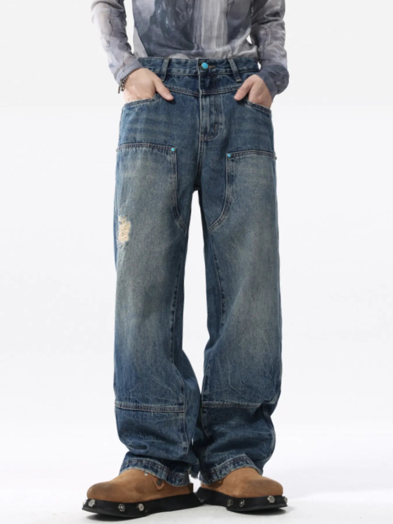 High waist straight leg jeans premium distressed plus size denim