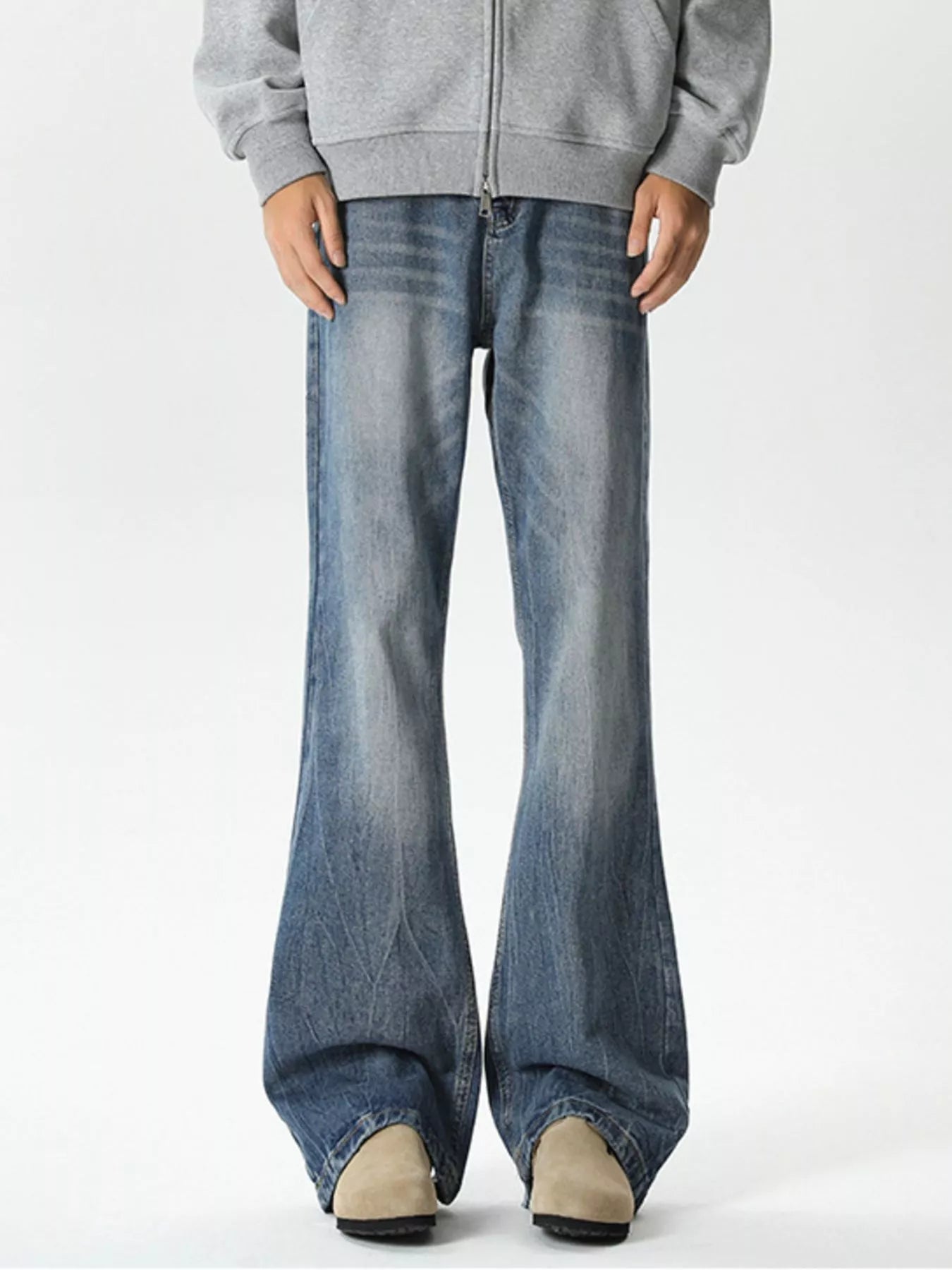 Wide leg dark blue jeans premium vintage wash plus size M-3XL
