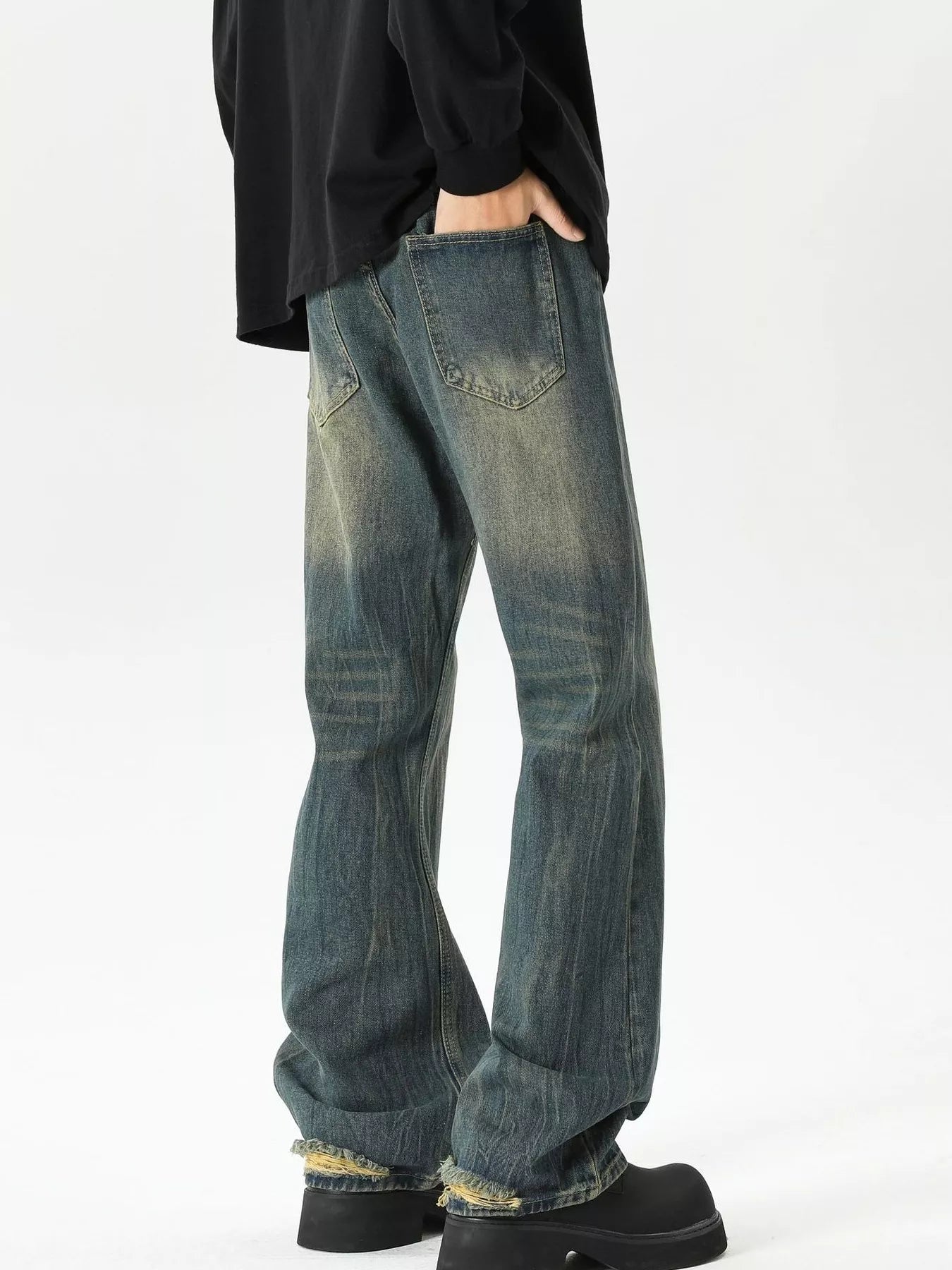 Wide leg dark blue jeans premium vintage wash plus size M-3XL