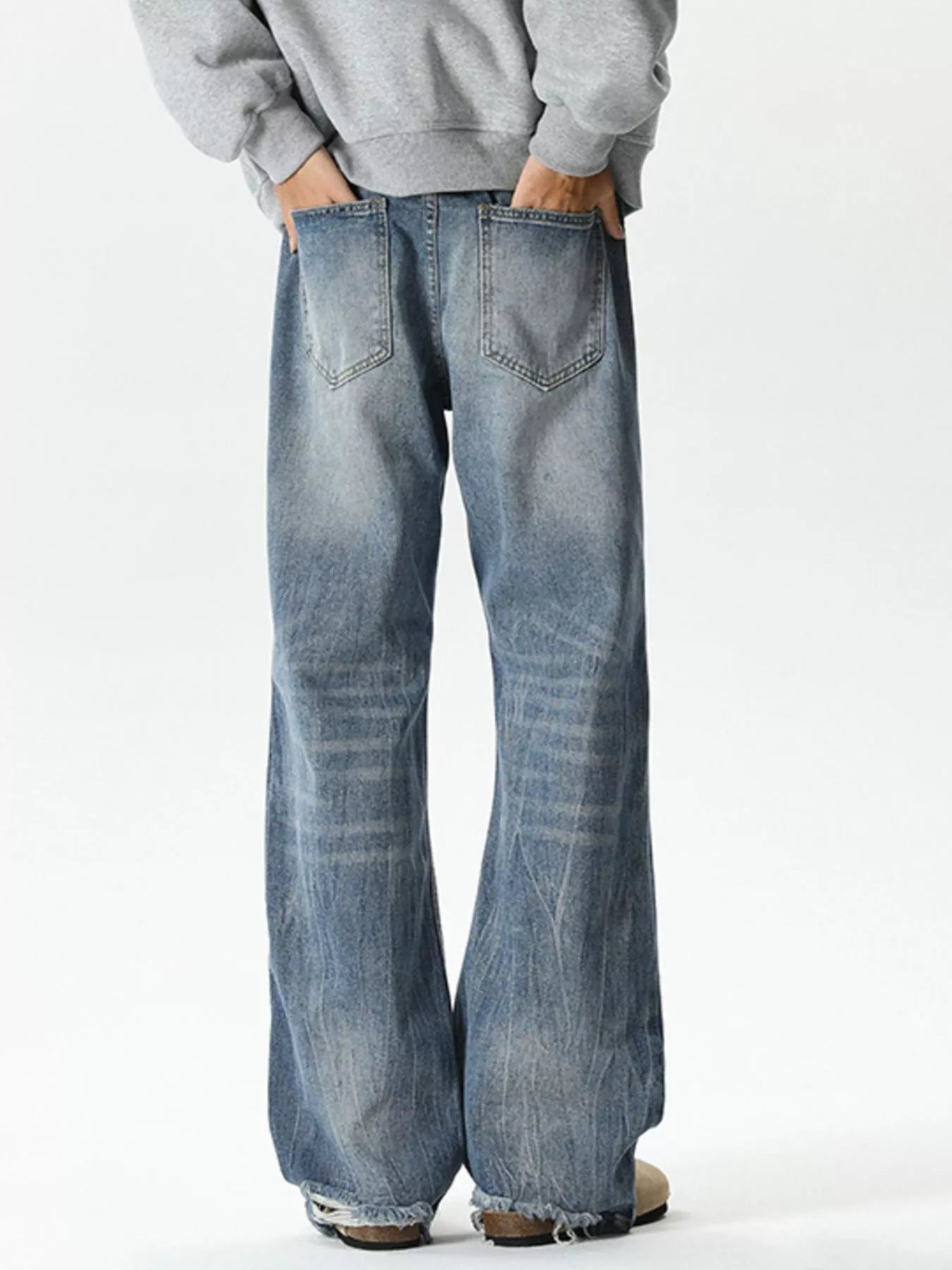 Wide leg dark blue jeans premium vintage wash plus size M-3XL