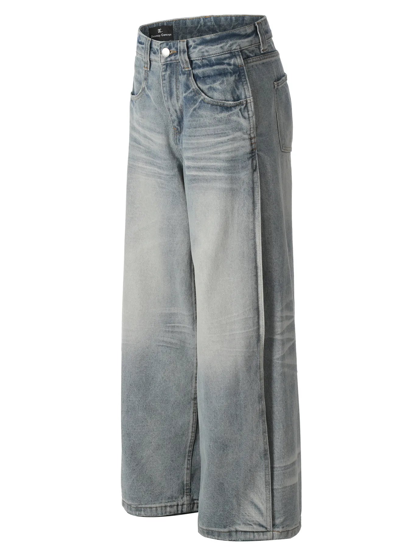Raw hem denim jeans men's washed wide leg denim S-XL