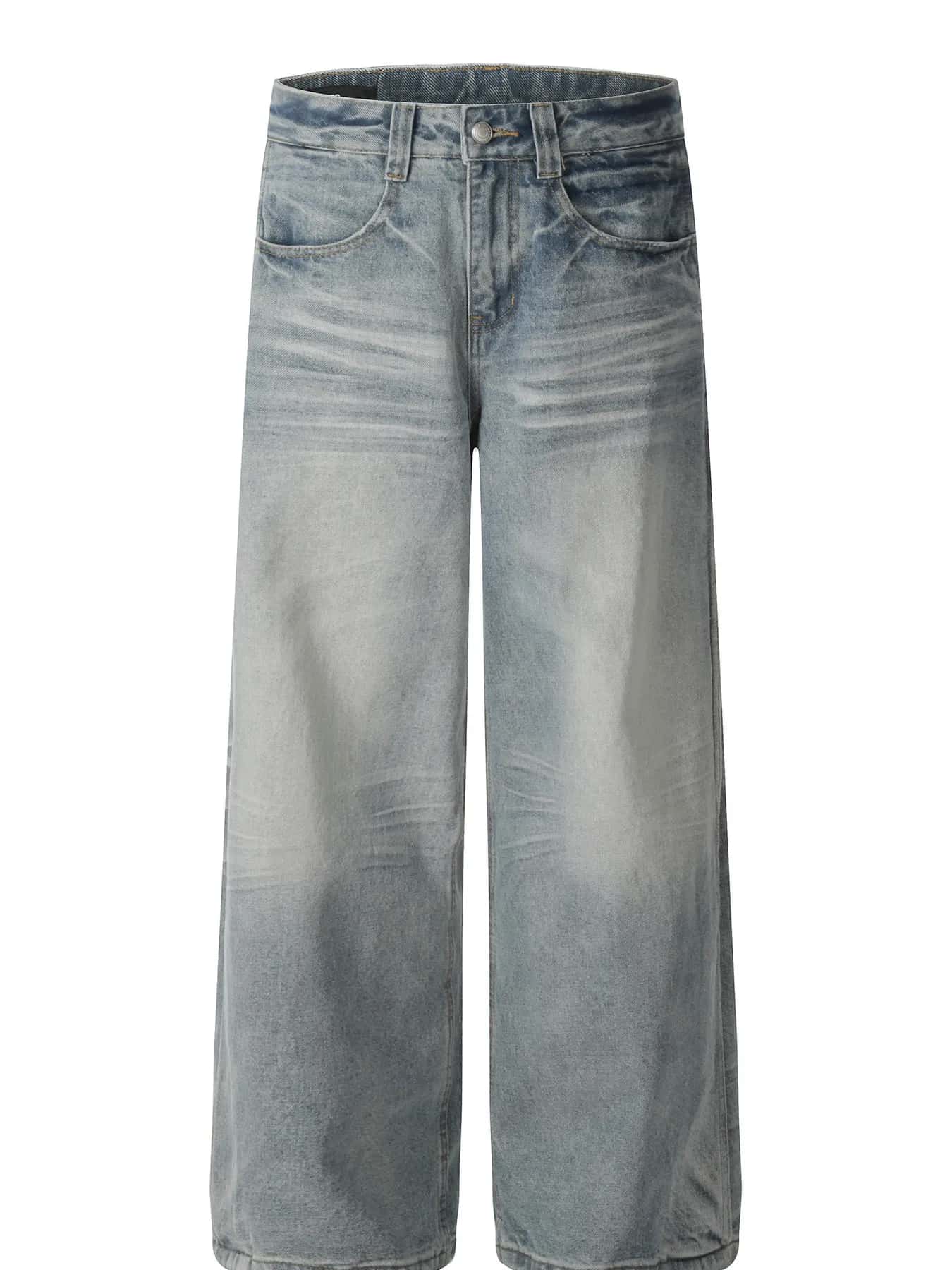Raw hem denim jeans men's washed wide leg denim S-XL