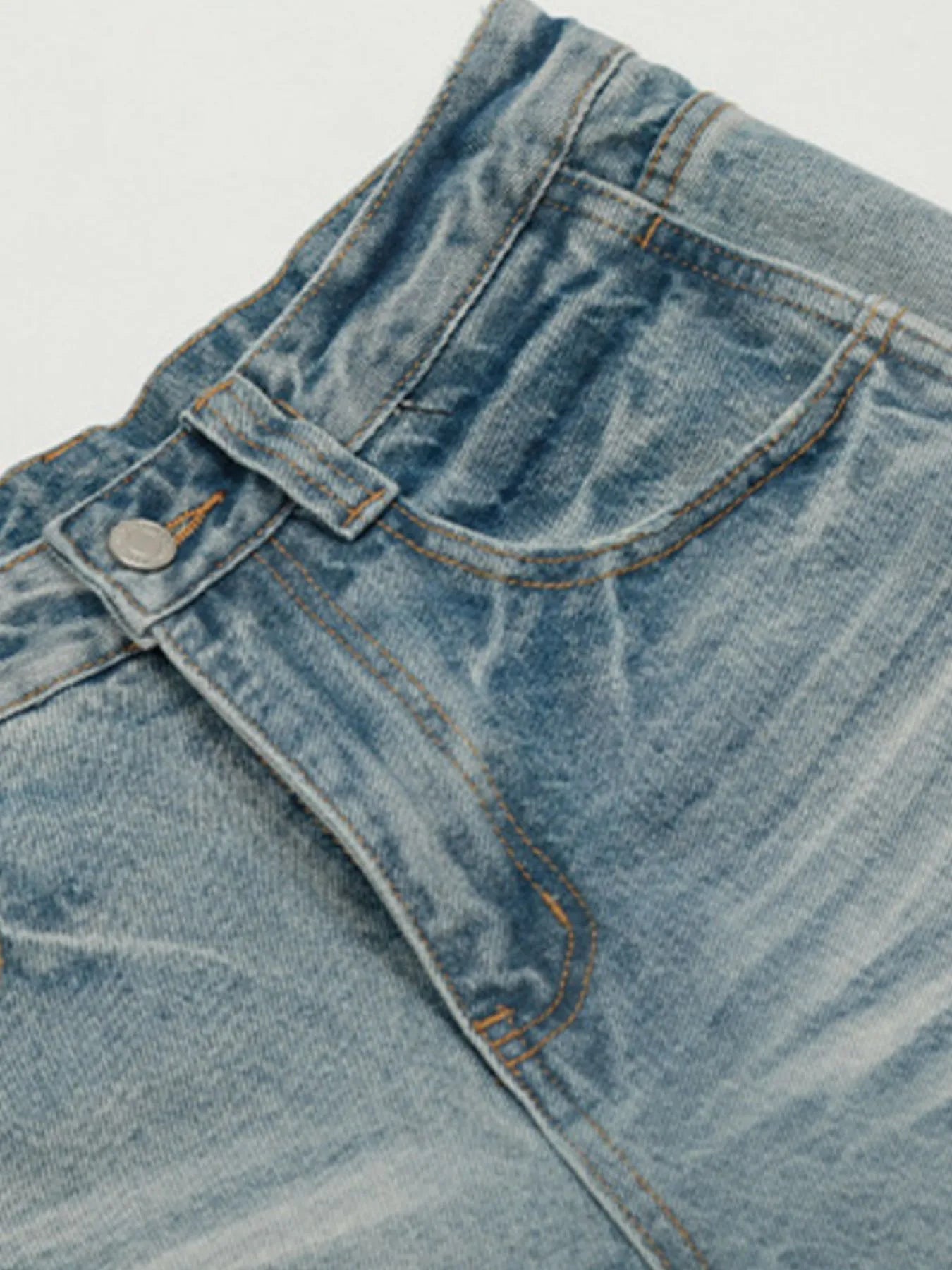 Raw hem denim jeans men's washed wide leg denim S-XL
