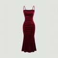 Velvet red dress for women strapless evening dress