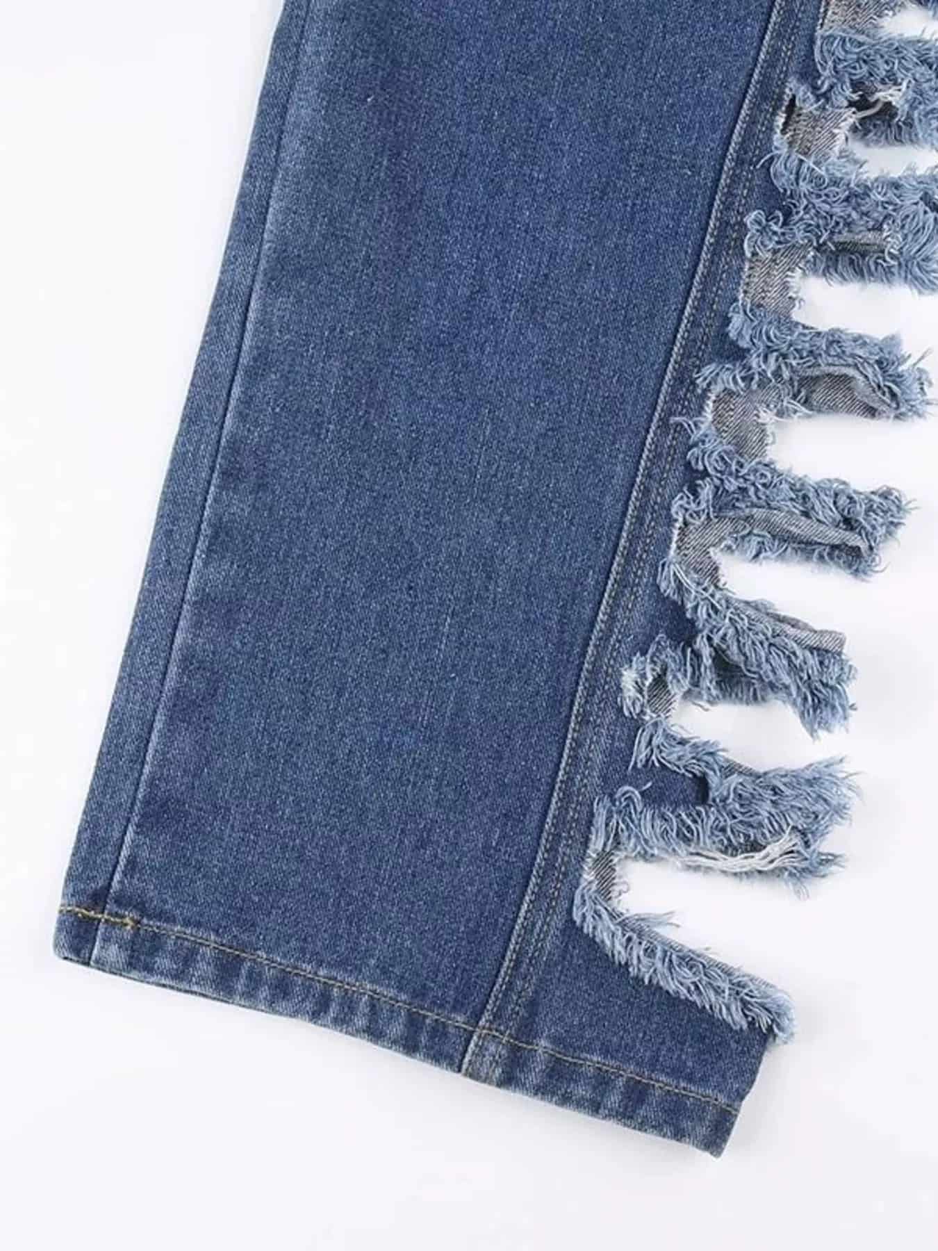 Straight leg blue jeans men's side distressed denim S-2XL