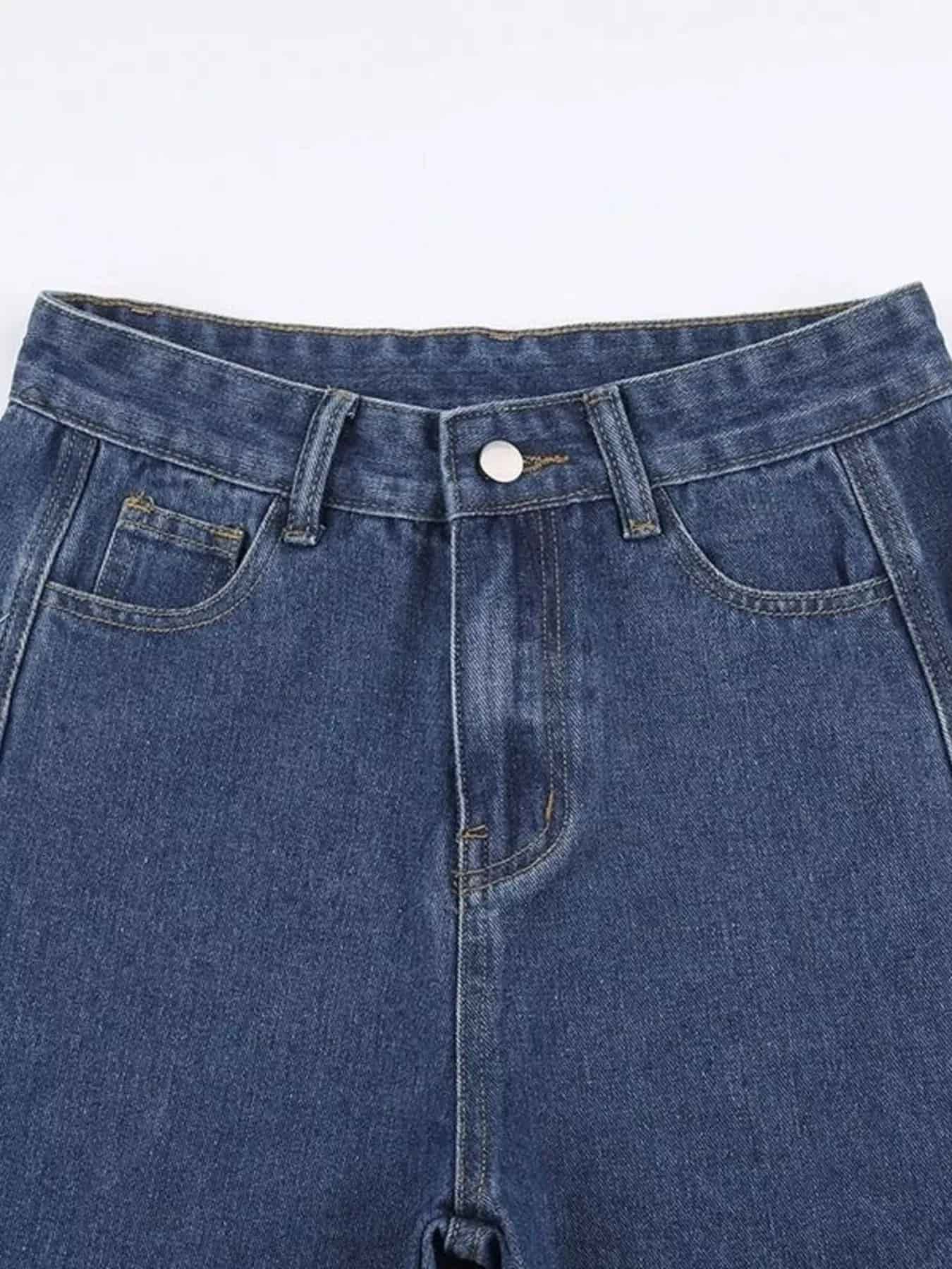 Straight leg blue jeans men's side distressed denim S-2XL