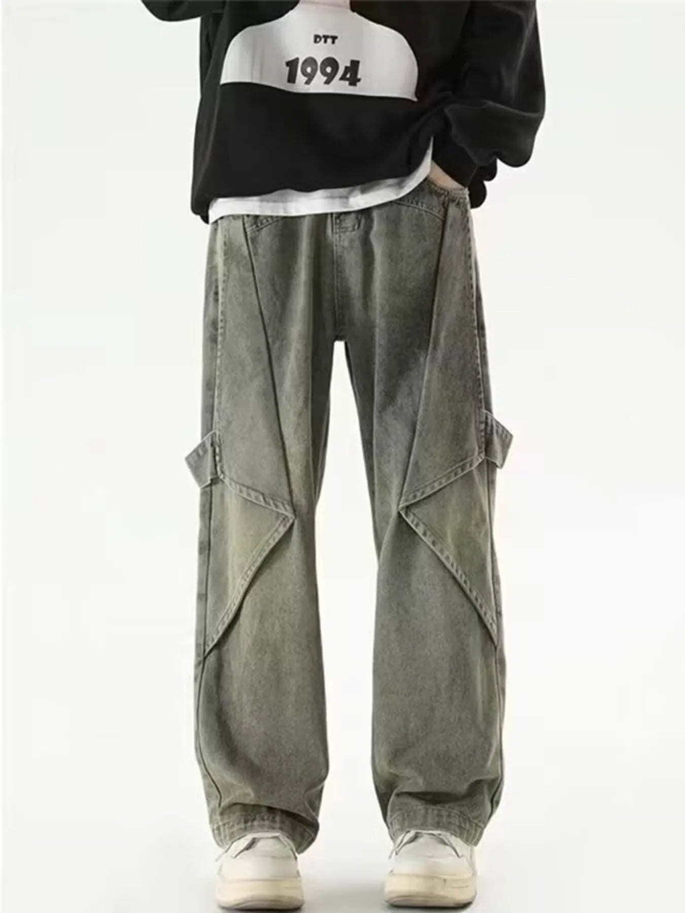 Straight leg jeans men Sage Green plus size cargo denim S-2XL