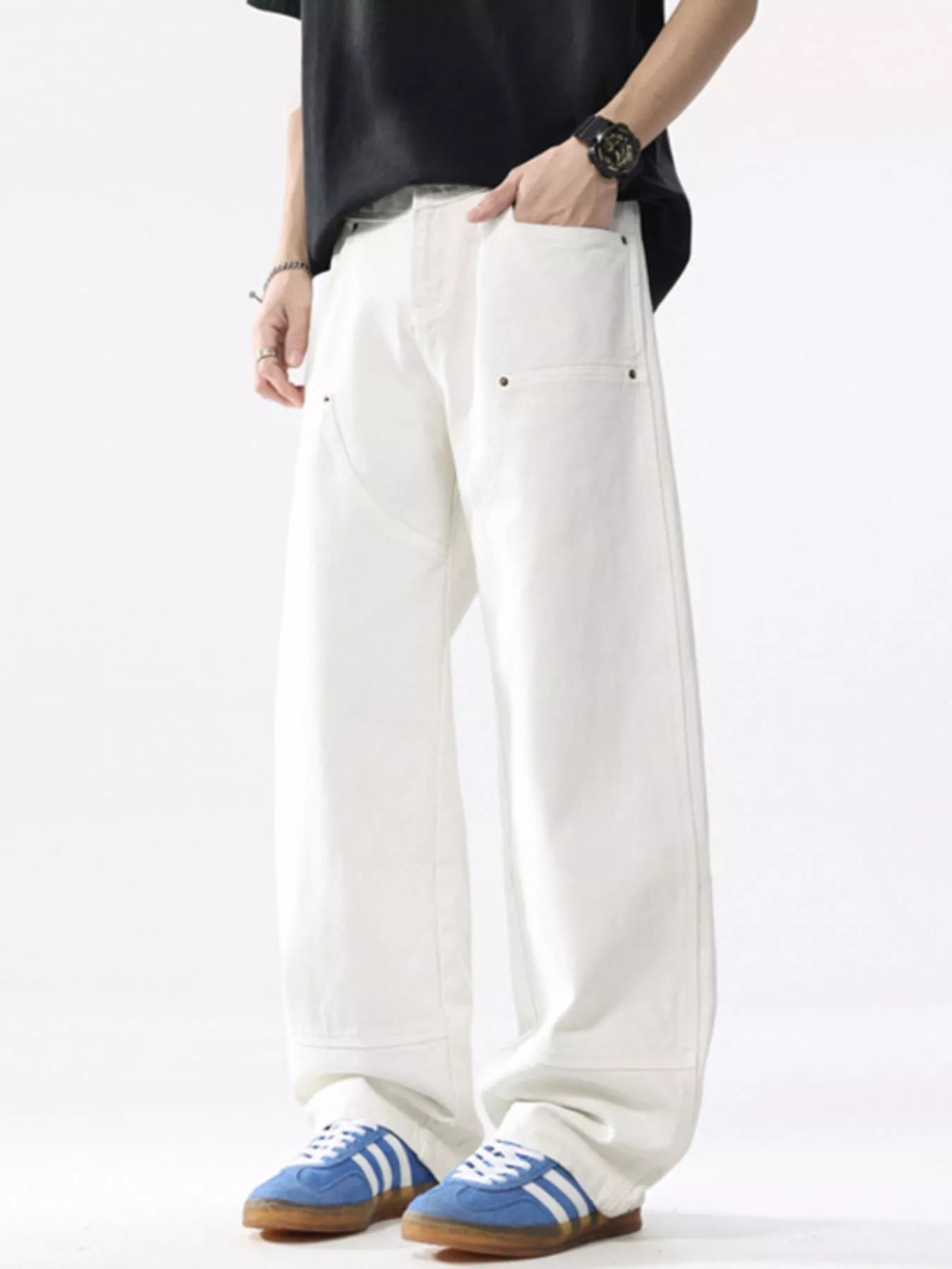 High waist straight leg jeans premium distressed plus size denim