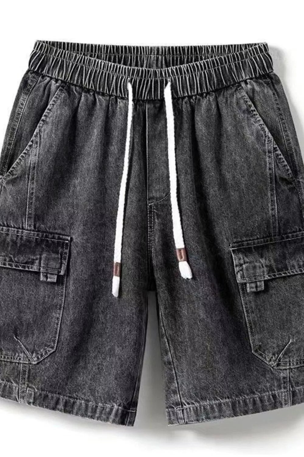 Stretch denim short shorts men's plus size vintage wash cargo S-3XL